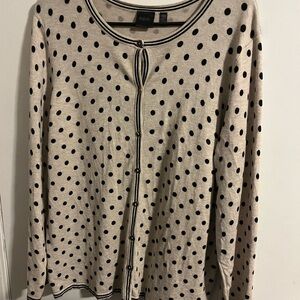 Rafella tan with black polka dotted & black Trimmed Sweater